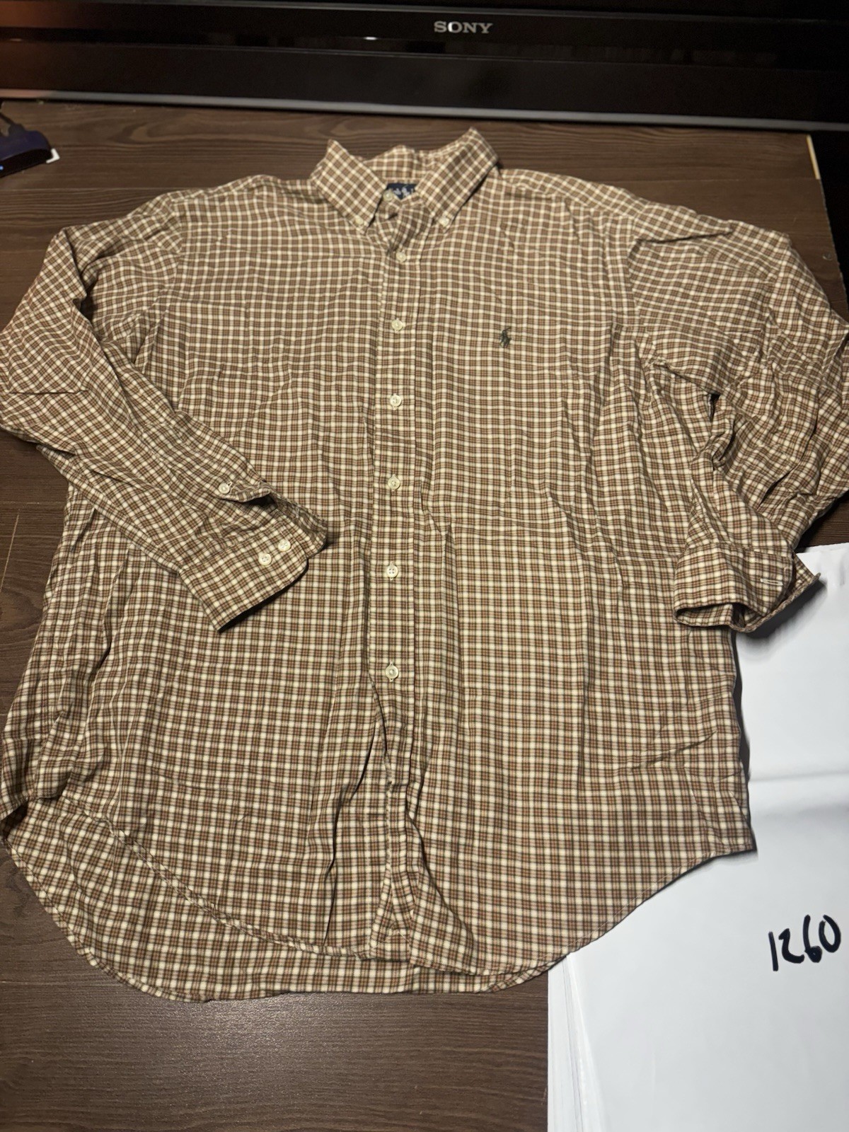 Ralph Lauren Yarmouth Shirt Mens 16 34-35 Brown Red Plaid Long Sleeve Preppy