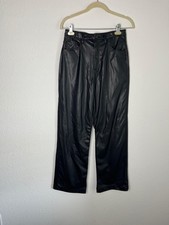 H M High Waisted Faux Leather Pants Womens Large Straight Leg 5 Pocket Edgy