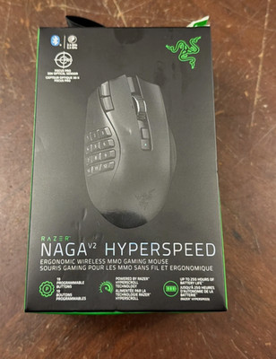 Razer Naga V2 Hyperspeed Wireless MMO Gaming Mouse: 19 Programmable Buttons -new