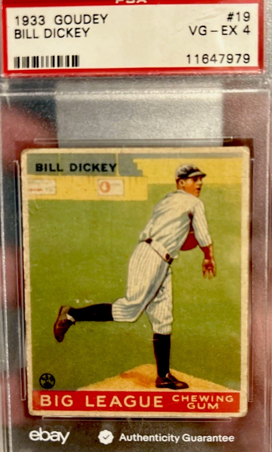 1933 BILL DICKEY ROOKIE by Goudey #19 Yankees HOF PSA 4 VG-EX Nicely Centered.
