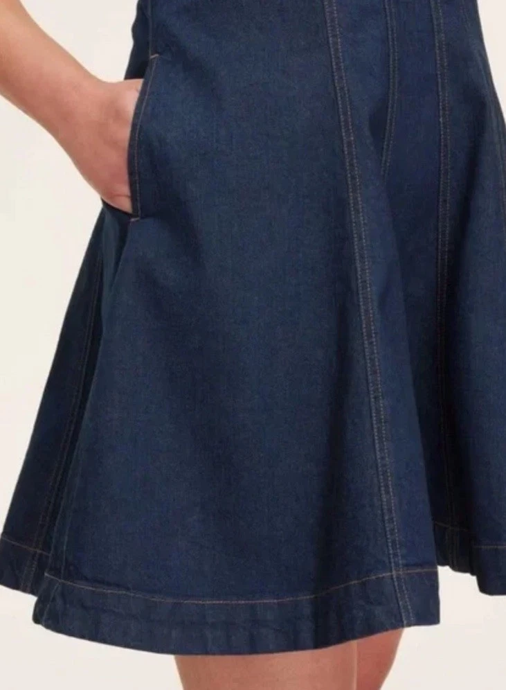 Mini abito donna Kate Spade x Target con cuciture in denim taglia 8 blu scuro nuovo senza etichette!