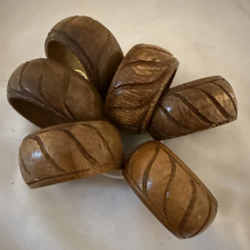Vintage Set Of 6 Wooden Napkin Rings Made Phillipines