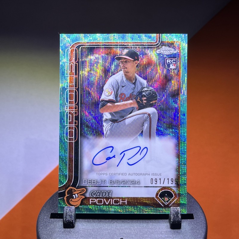 2025 Topps Chrome Update Cade Povich Rookie Auto RC Aqua Wave Refractor #91/199
