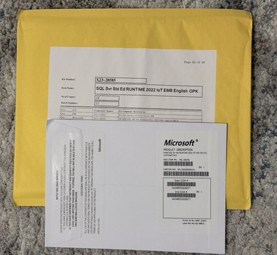 Microsoft SQL Server Standart 2022 IoT DVD & Key Card lifetime