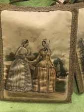 Antike Seidenmalerei Stickerei  Wandbehang  Bilder x3 Historische Darstellung