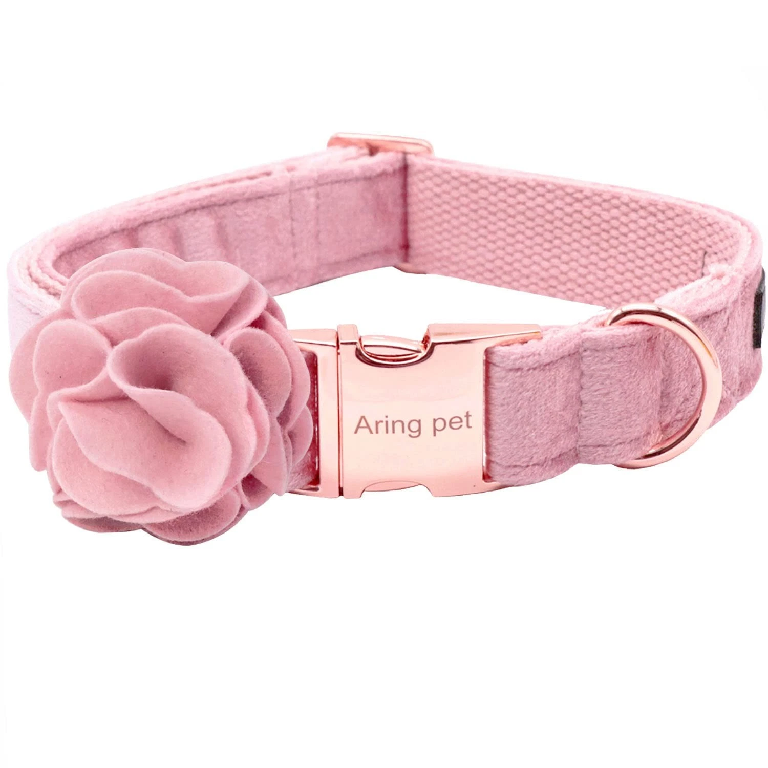Velvet Dog Collars, Pink Soft Pet Collar with Detachable Felt Flower Metal Bu...