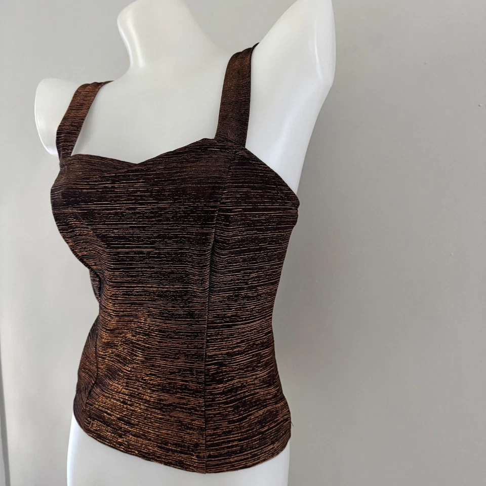 Camiseta sin mangas Club Delias S EE. UU. Y2K de colección años 90 FÓRMULA X marrón bronce cobre METÁLICO Foto 4 de 4