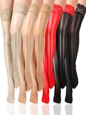 Fourluoo 6 Pairs Women's Oil Shiny Thigh High One Size, Assorted Color