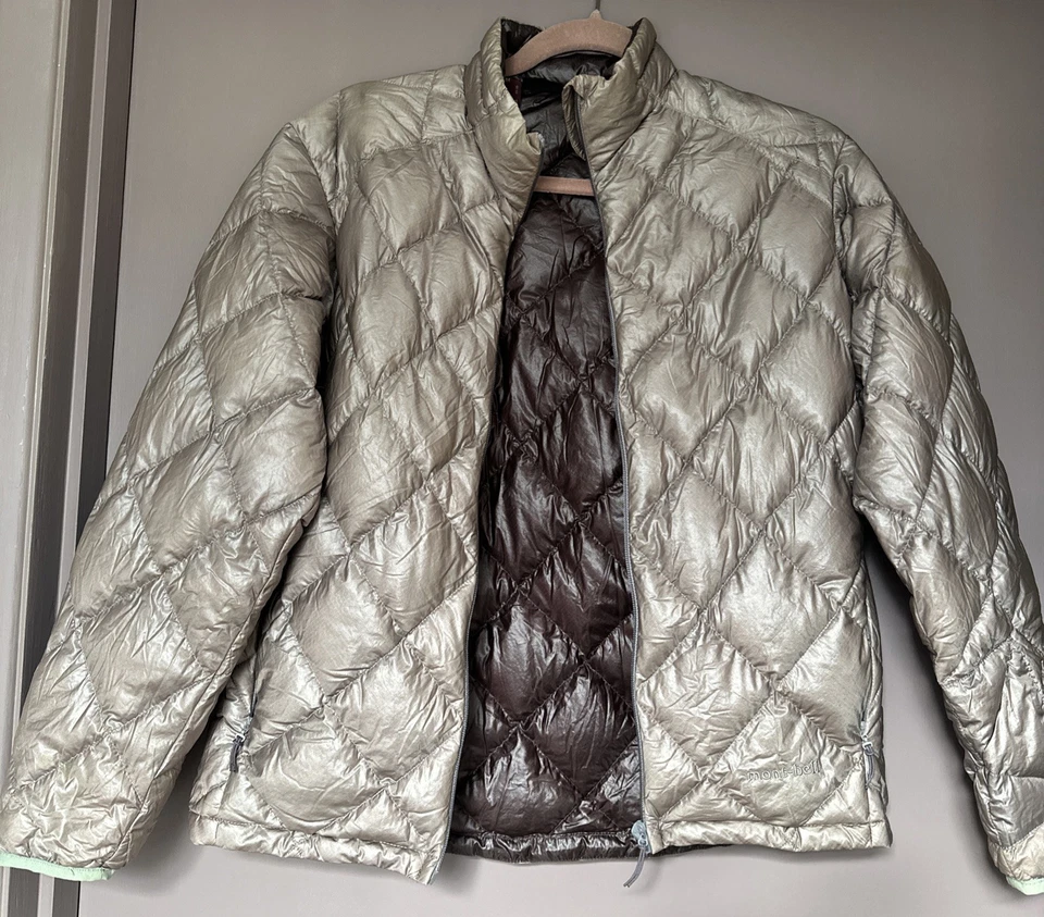 Vintage Montbell Diamond Down MINK beige Puffer Jacket with burgundy red lining - Image 3 of 4