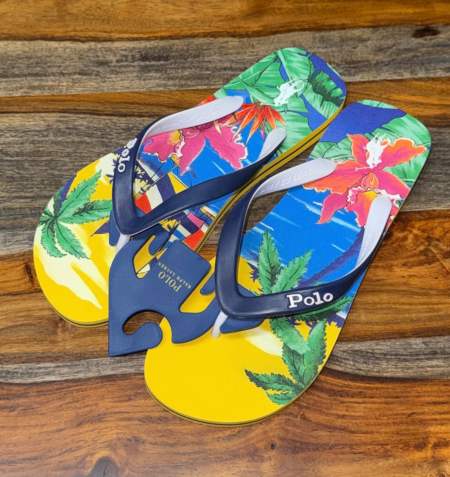 Polo Ralph Lauren Bolt Tropical Floral Flip Flops Beach Yellow Men’s Sizes
Opens in a new window or