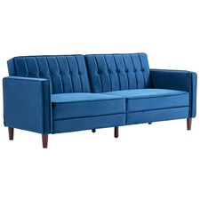 HOMCOM Convertible Sofa Futon Velvet-Touch Tufted Couch Sofa Bed Blue
