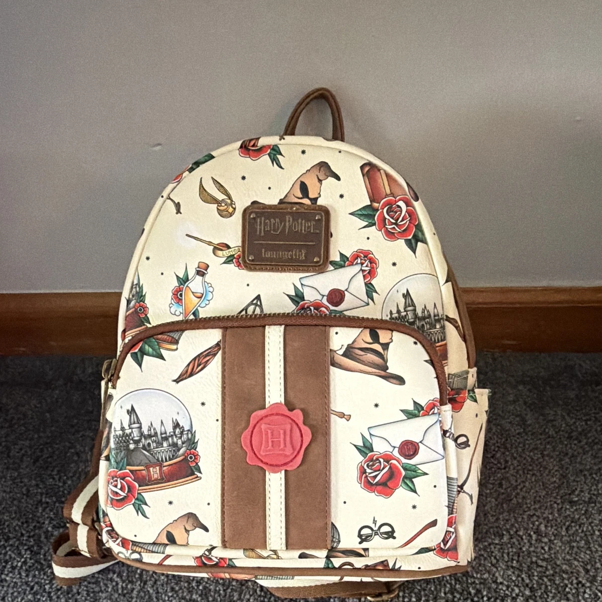 Disney loungefly. Cream and Brown Harry Potter Backpack Amazon.com: Loungefly Harry Potter Spring Flap Pocket Mini  main image 2