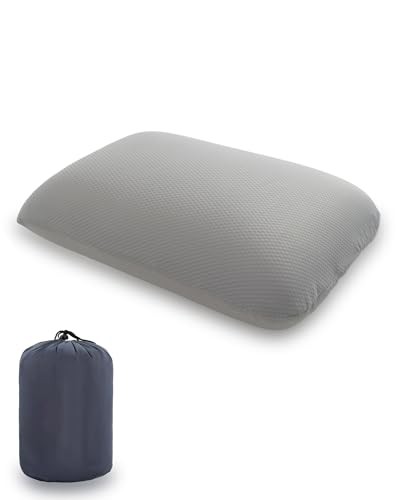 Almohada de viaje pequeña para campamento, almohada de espuma Gris