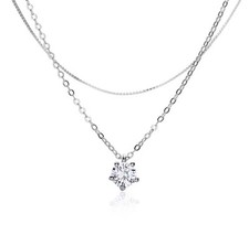 Doppelkette Zirkon Anhänger Halskette Sterling Silber 925 Brautjungfer Geschenk Hochzeit