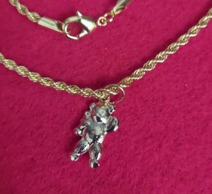 Authentic MENS 10 1/2 INCH 14KT GOLD PLATED TEDDY BEAR CHARM W/ 2.5MM ROPE ANKLET - A4