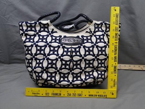 Borsa Brighton geometrica in tela con manici intrecciati in pelle antipolvere nuova con etichetta - Foto 3 di 12