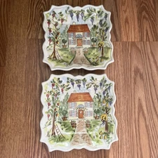 2-  Tabletops Unlimited Dario Farrucci Ma Maison Hand Painted Salad Plates 8”