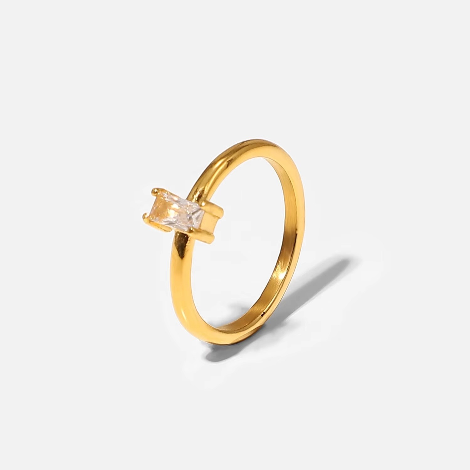18k Gold Plated Crystal Gemstone Ring Stainless Steel Dainty Feminine Size 7
