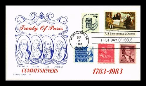 DR JIM STAMPS US COVER TREATY OF PARIS BICENTENNIAL FDC COMBO LANDS END CACHET