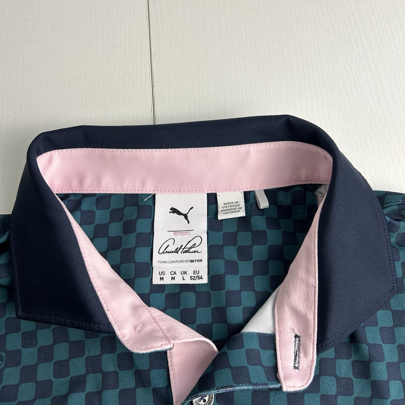 MEN'S PUMA ARNOLD PALMER CHECKERED POLO, SIZE: M, COLOR: BLUE/GREEN GOLF PREPPY thumbnail 3