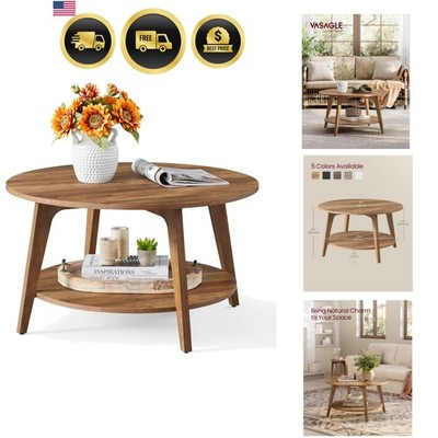 MAEZO Collection - Round Coffee Table, 2-Tier Center Table with Storage, Tape...