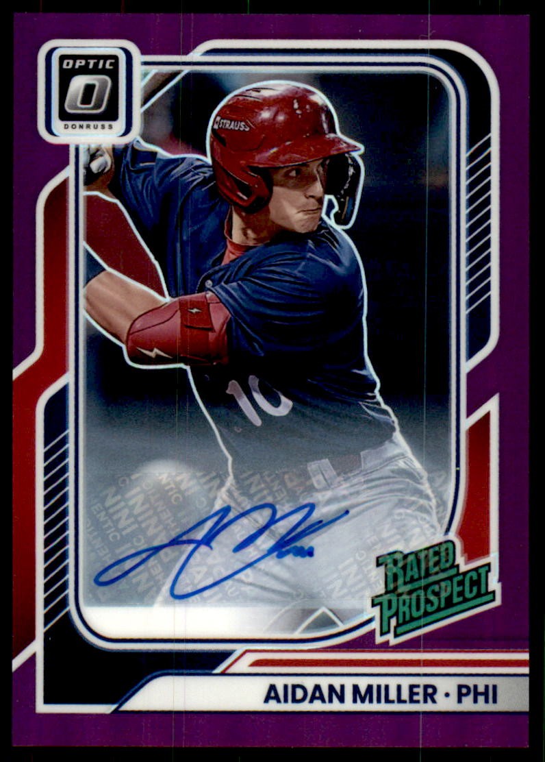 2026 Donruss #111 Aidan Miller #/99 Rated Prospects Optic Signatures Purple AU