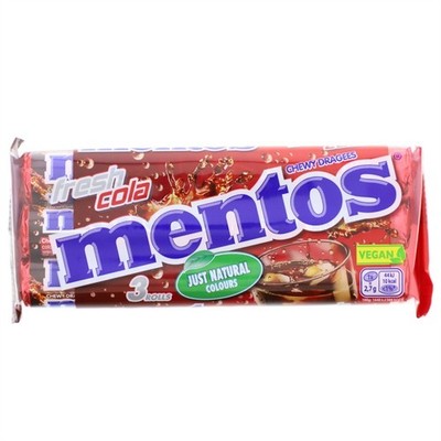 Mentos Fresh Cola Chewy Dragees Kaubonbons 3 x 37,5g RollenVegan