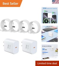 30W USB C Charger Block 2-Pack with 4FT 6FT Cables - Fast Charging for iPhone