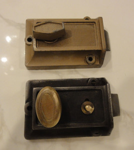 Vintage 2 Night Latch Spring Loaded Deadbolt Door Lock Salvage Patina One Brass