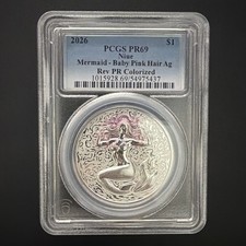 2026 NIUE Mermaid - Baby Pink Hair 1 oz Silver PCGS PR69 Reverse Proof 1 Coin