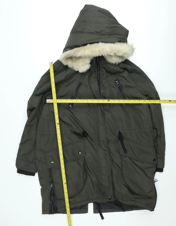 Atmosphere Women's Green Parka Coat Size 14 Hooded Long Lined Fur Trim - Image 2 of 4