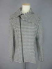 Women off-center zipper jacket outwear color black white houndstooth size US S 