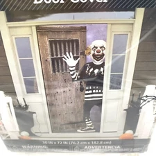 Way to Celebrate Halloween Party Door Wall Cover Scary Clown Standing 30x72 Nip