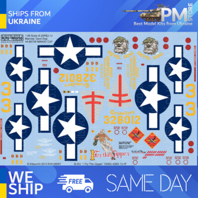 Kits World KW148097 1/48 Decal for Mitchell B-25J 43-28012 1 For the Gipper
