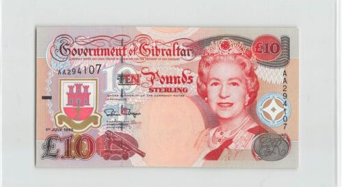 GIBRALTAR 10 Pounds 1995, P-26, AA294107, First Date, Original UNC, QEII.   A7 - Picture 1 of 2