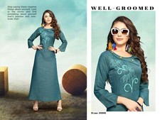 WOMEN RAYON KHADI DARK BLUE EMBROIDERY WORK LONG KURTA