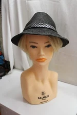 100% Paper Packable Black Panama Teardrop Fedora  Stripped Grosgrain HeadBand L