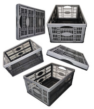 PLASTIC FOLD FLAT STACKABLE STORAGE FOLDING CRATES BOXES 32 LITRE FOR BOOKS TOYS