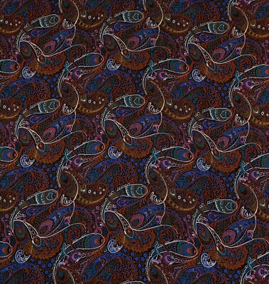 Multi Paisley Paradise Curved Abstract Feathers Sewing Cotton Fabric 38''x39''