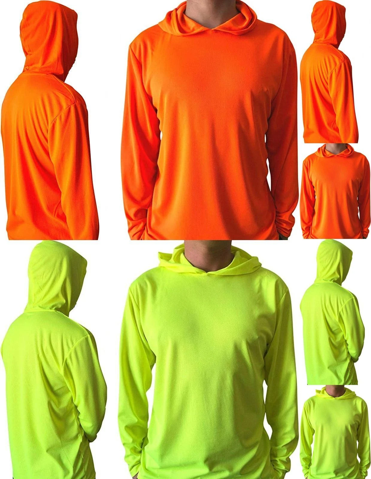 2 Pack Mens Hi Visibility Long Sleeve Hooded T-Shirt Hoodie Safety Wear SM-3X