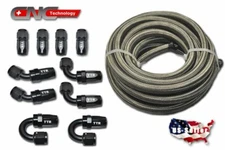 AN-4 Stainless Steel Fuel Line 20FT 10 Fittings Hose End Adaptor Swivel Kit BK