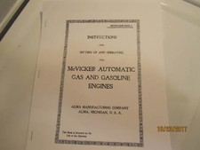 McVicker Gas Engine alma Man. Co.  Instruction & Basic Parts  Manual 