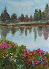 ACEO original painting "Riverside" for landscape lowers by T. Volokhova