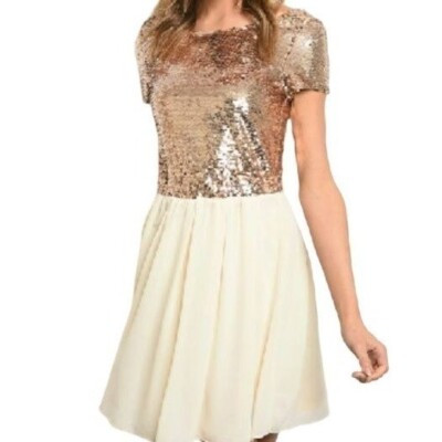rose gold sequin dress short sleeve Ladivine CC3700 Prom Dress - Rose Gold