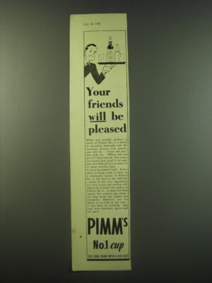 1940 Pimm's No.1 Cup Ad - Your friends will be pleased