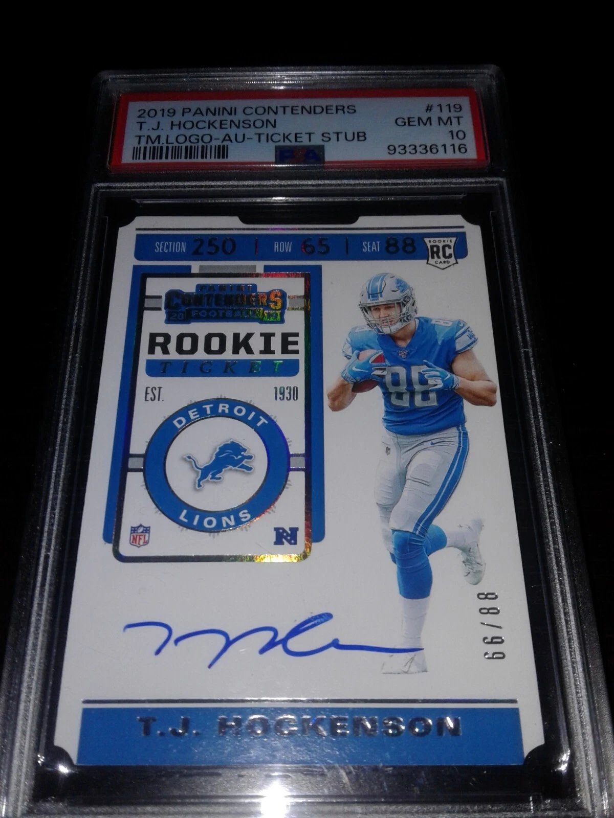 TJ Hockenson Panini Contenders #119 Team Logo-Autograph-Ticket Stub