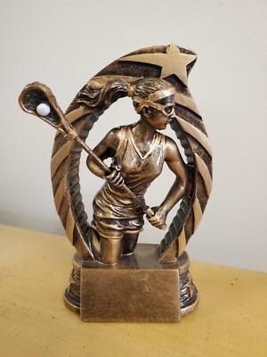 Female Lacrosse trophy award, brushed gold color, with your engraving, 5.5'' High