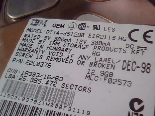 Hard Drive IDE Disk IBM DTTA-351290 22L0378 F02573 Dec-98 - 第 2/6 張圖片