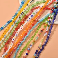 1root Millefiori Flower Glass Bead Strands,Mixed Color Murano Glass Floral Beads