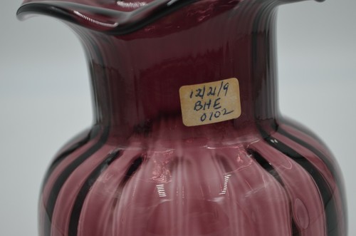 Antique Amethyst Ribbed w/ Fluted Top Vase dated 12/21/9 on Sticker - Picture 5 of 12